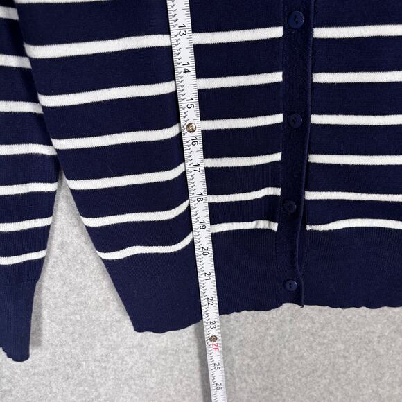 Cardigan Sweater Small Navy Striped Button Thin Sailor Basic Capsule Church - Picture 5 of 9